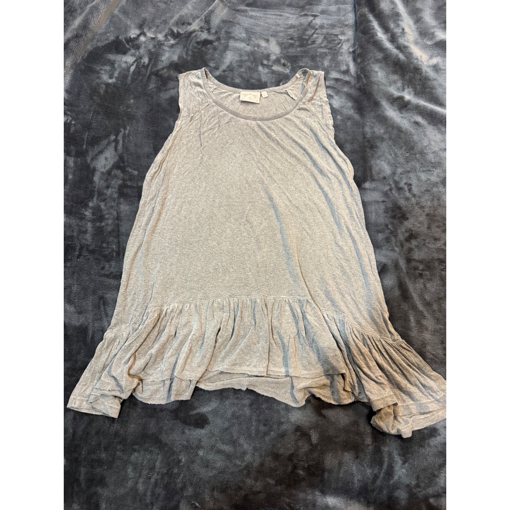 Dantelle XL Gray Mineral Wash Ruffle Hem Tunic Top Lagenlook Boho Rayon D1263